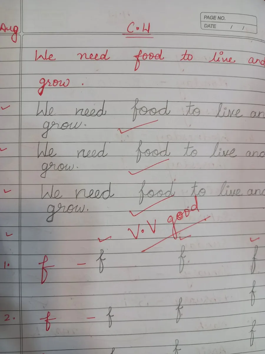 Notebook page with corrections in red ink